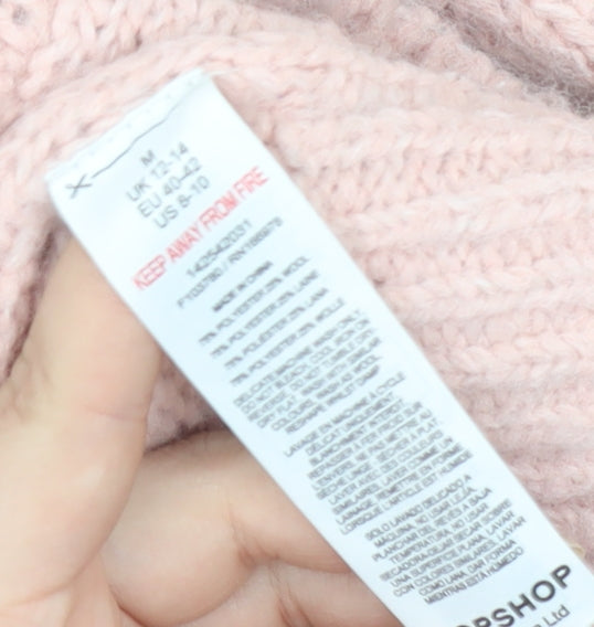 Topshop Women Pink Chunky Knit Crew Neck Jumper Size M