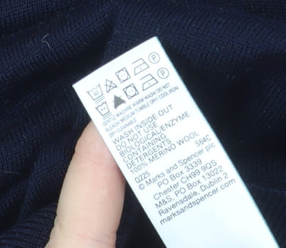 Marks and Spencer Autograph Mens Blue Merino Wool V-Neck Jumper S
