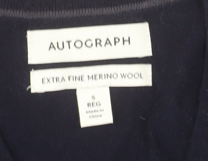Marks and Spencer Autograph Mens Blue Merino Wool V-Neck Jumper S