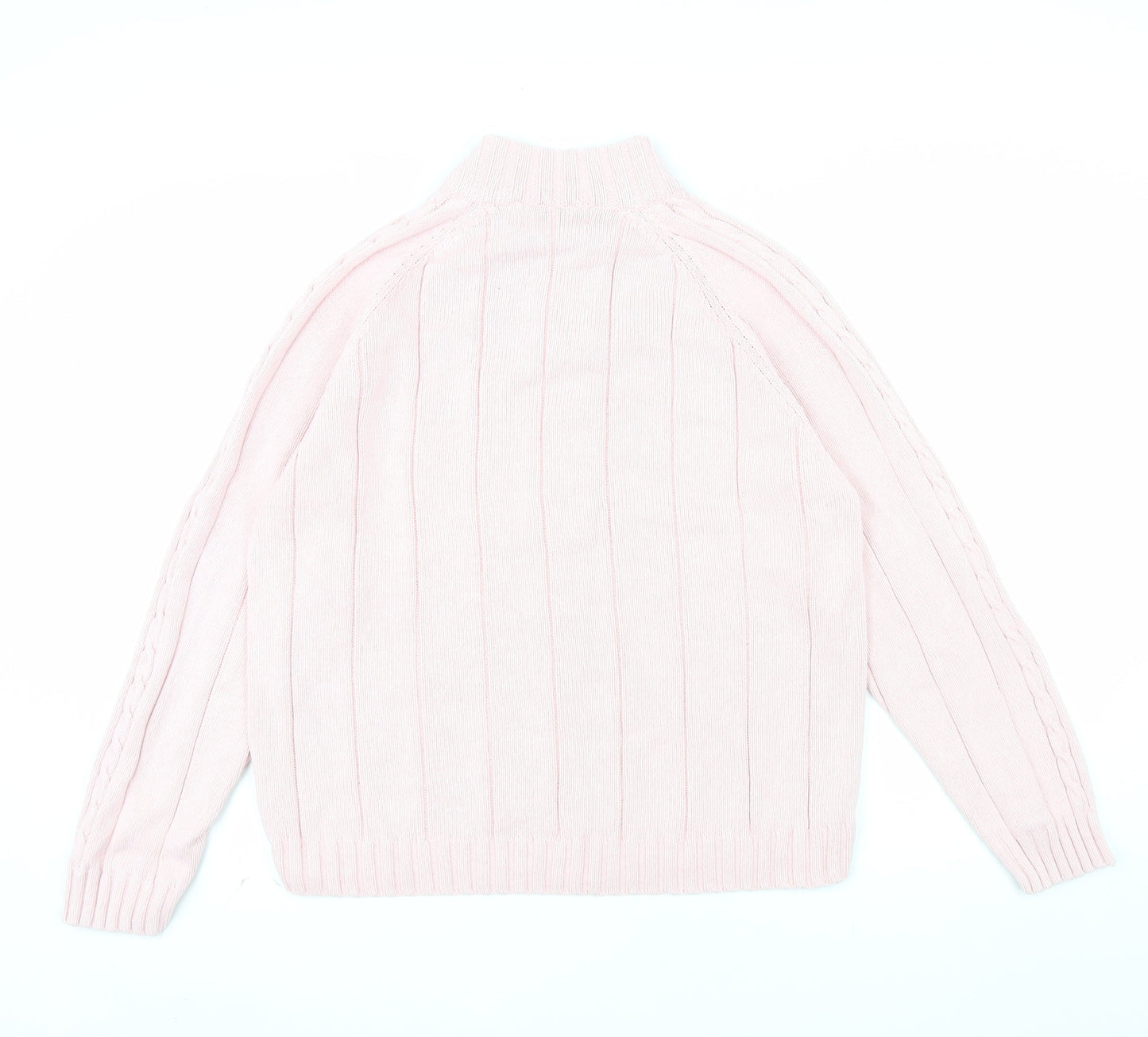 Tulchan Women Pink XL Cable-Knit Cotton Mock Neck Pullover Jumper