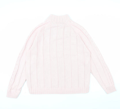 Tulchan Women Pink XL Cable-Knit Cotton Mock Neck Pullover Jumper