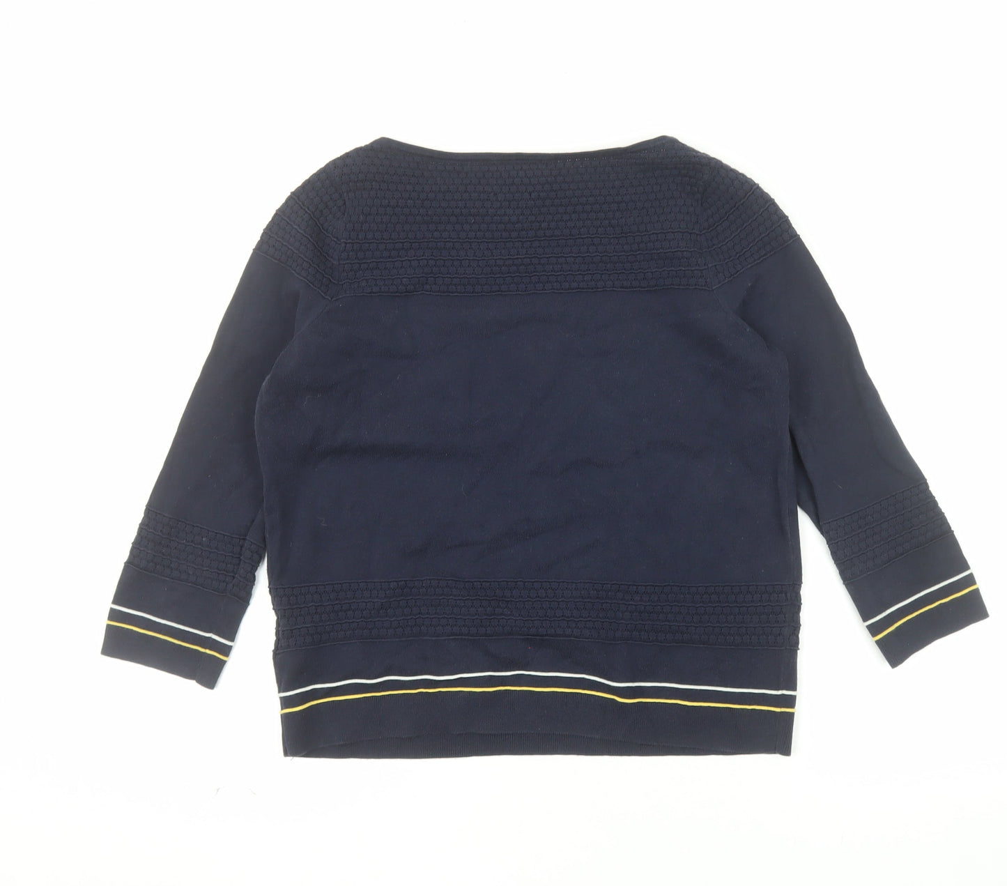 Tommy Hilfiger Women's Blue 3/4 Sleeve Pima Cotton Boat Neck Jumper M