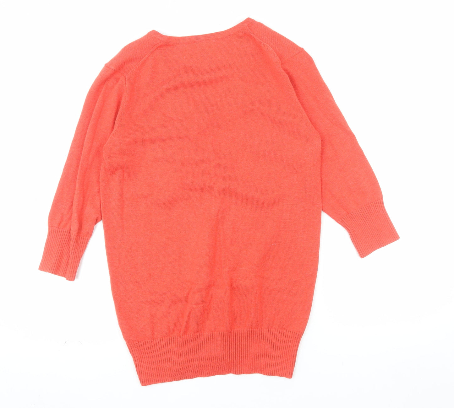 Lacoste Womens Orange V-Neck Cotton Cashmere Jumper Size 14