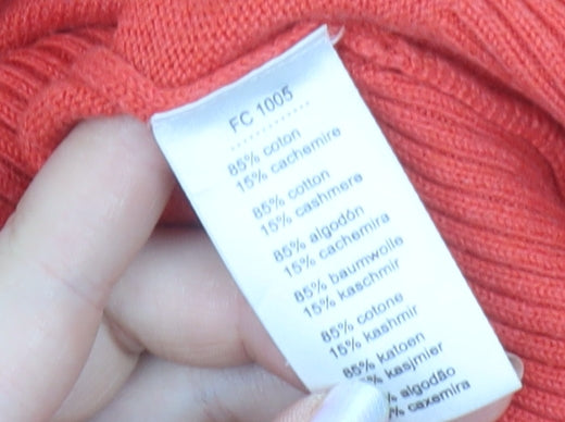 Lacoste Womens Orange V-Neck Cotton Cashmere Jumper Size 14