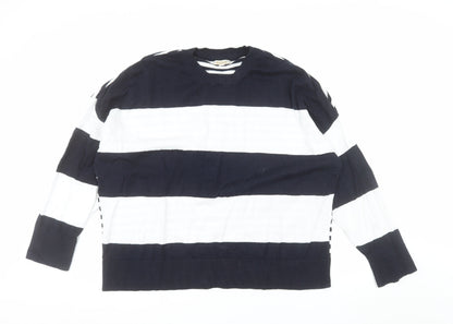 Barbour Women's Blue Striped Cotton Crew Neck Jumper Size 18