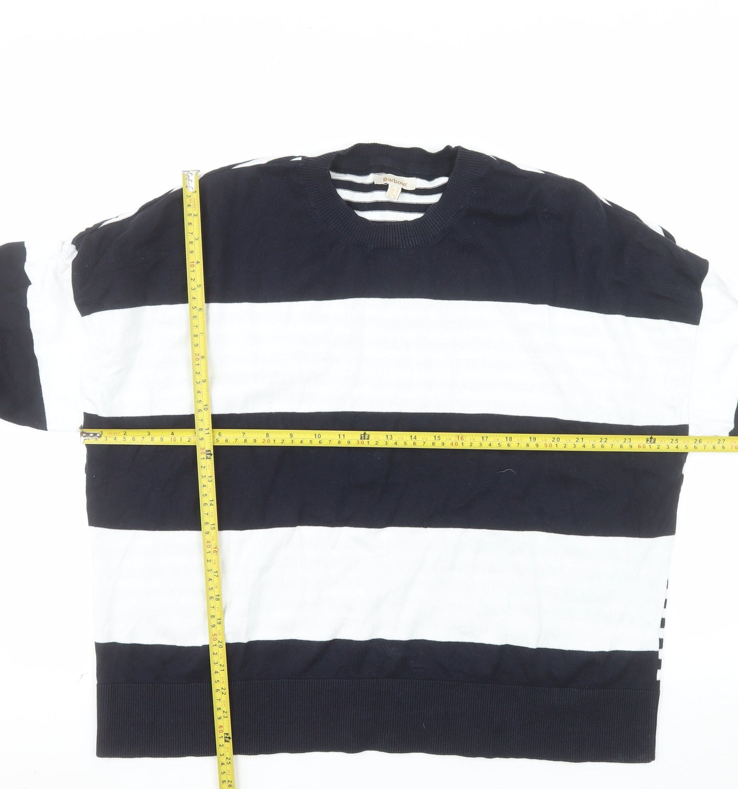 Barbour Women's Blue Striped Cotton Crew Neck Jumper Size 18