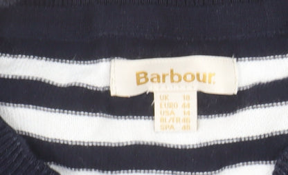 Barbour Women's Blue Striped Cotton Crew Neck Jumper Size 18