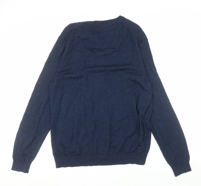 Calvin Klein Men's Blue Merino Wool V-Neck Jumper XL