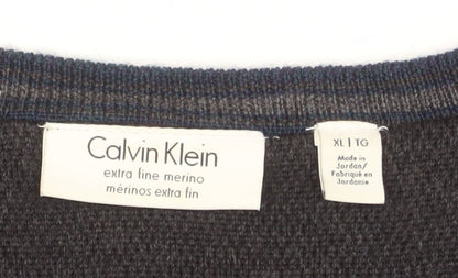 Calvin Klein Men's Blue Merino Wool V-Neck Jumper XL
