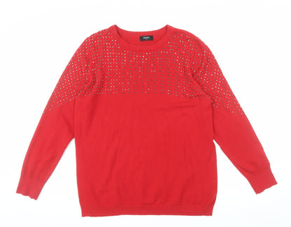 Klass Women's Red Rhinestone Crew Neck Knit Jumper XL