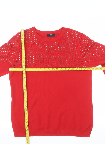 Klass Women's Red Rhinestone Crew Neck Knit Jumper XL