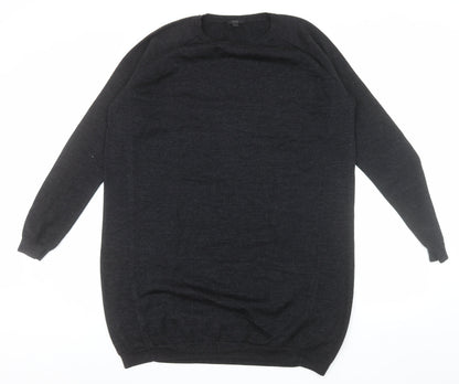 COS Women Black Merino Wool Crew Neck Long Sleeve Pullover Jumper Size 14