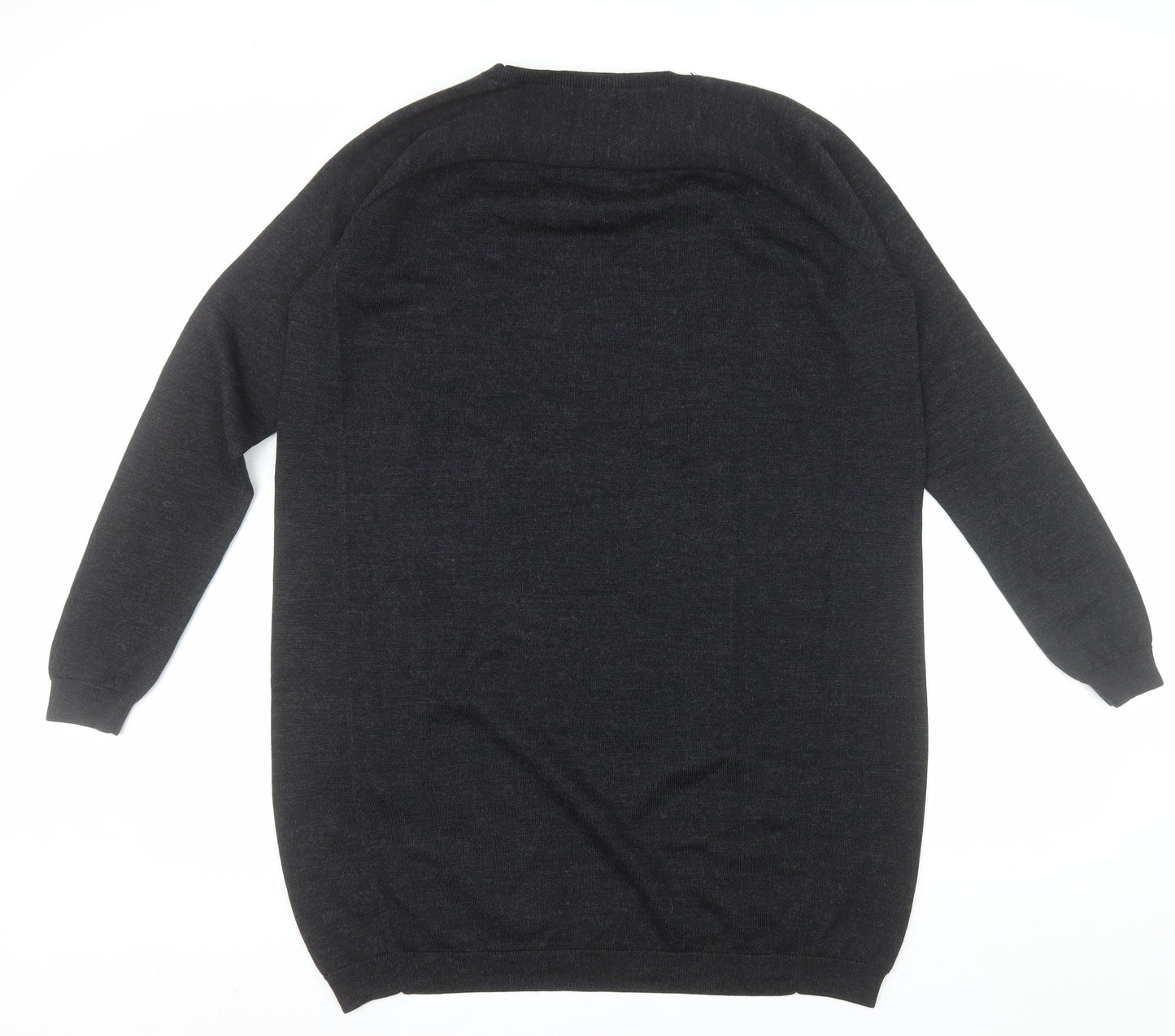 COS Women Black Merino Wool Crew Neck Long Sleeve Pullover Jumper Size 14