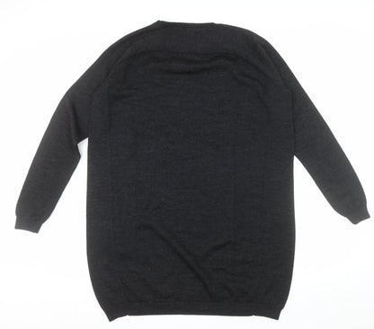 COS Women Black Merino Wool Crew Neck Long Sleeve Pullover Jumper Size 14