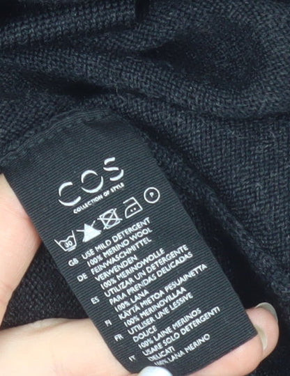 COS Women Black Merino Wool Crew Neck Long Sleeve Pullover Jumper Size 14