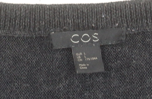 COS Women Black Merino Wool Crew Neck Long Sleeve Pullover Jumper Size 14