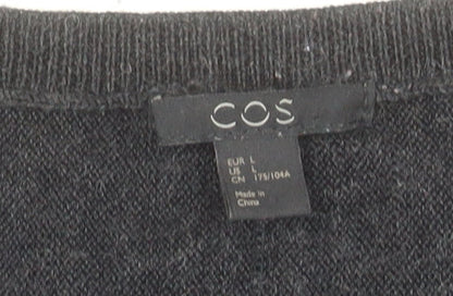 COS Women Black Merino Wool Crew Neck Long Sleeve Pullover Jumper Size 14