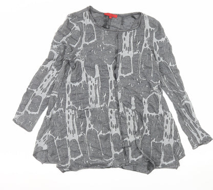 Vetono Womens Grey Tunic Top L Long Sleeve Round Neck Relaxed Fit