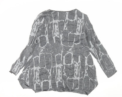 Vetono Womens Grey Tunic Top L Long Sleeve Round Neck Relaxed Fit