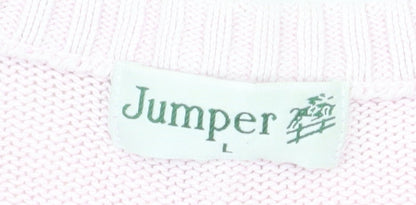 Jumper Womens Pink V-Neck Cotton Cable Knit Pullover L
