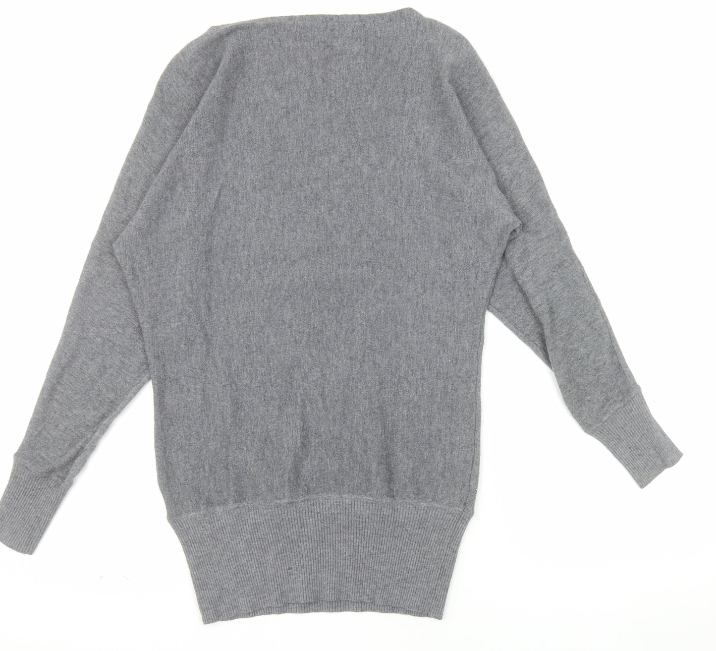 Anny Fashion Women Grey Rhinestone Boat Neck Knit Jumper Size S