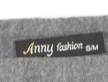 Anny Fashion Women Grey Rhinestone Boat Neck Knit Jumper Size S