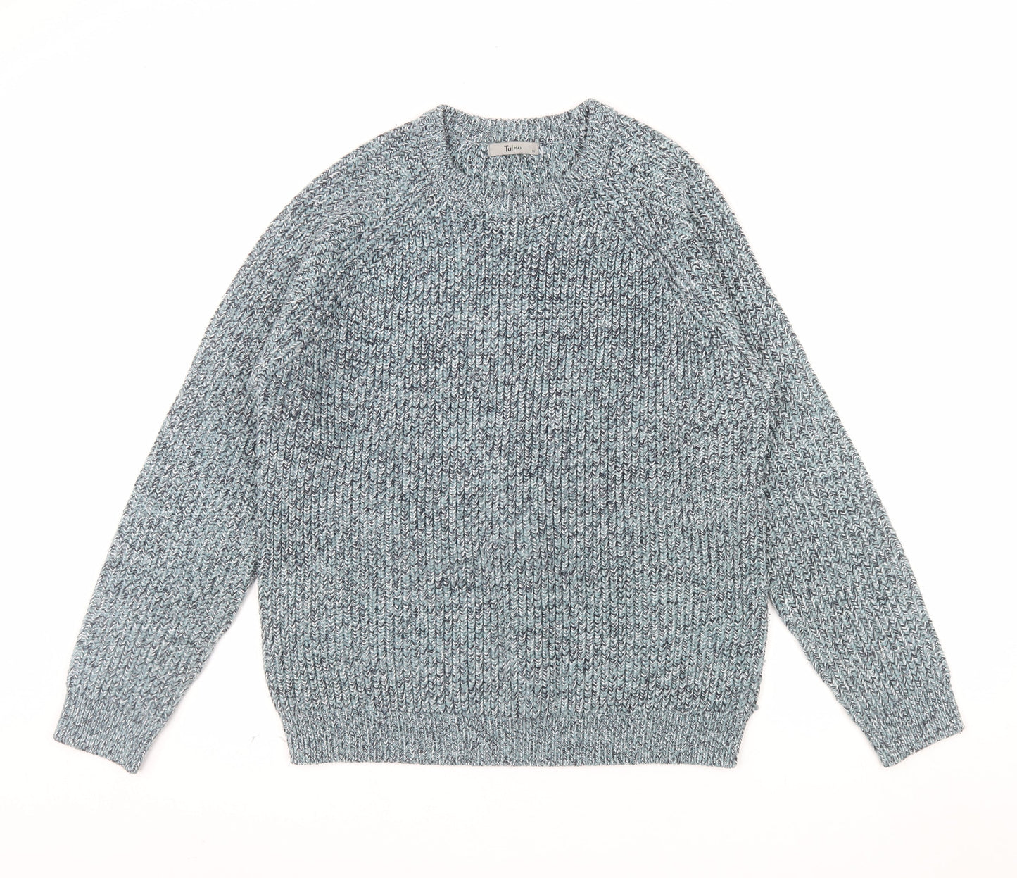 Tu Men Blue Chunky Knit Acrylic Crew Neck Pullover Jumper M