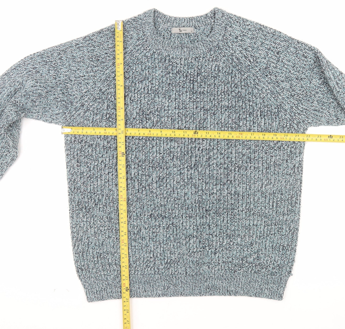 Tu Men Blue Chunky Knit Acrylic Crew Neck Pullover Jumper M