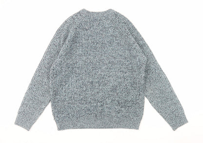 Tu Men Blue Chunky Knit Acrylic Crew Neck Pullover Jumper M