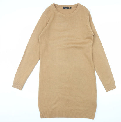 Brave Soul Women Camel Beige Long Sleeve Knit Jumper Dress M