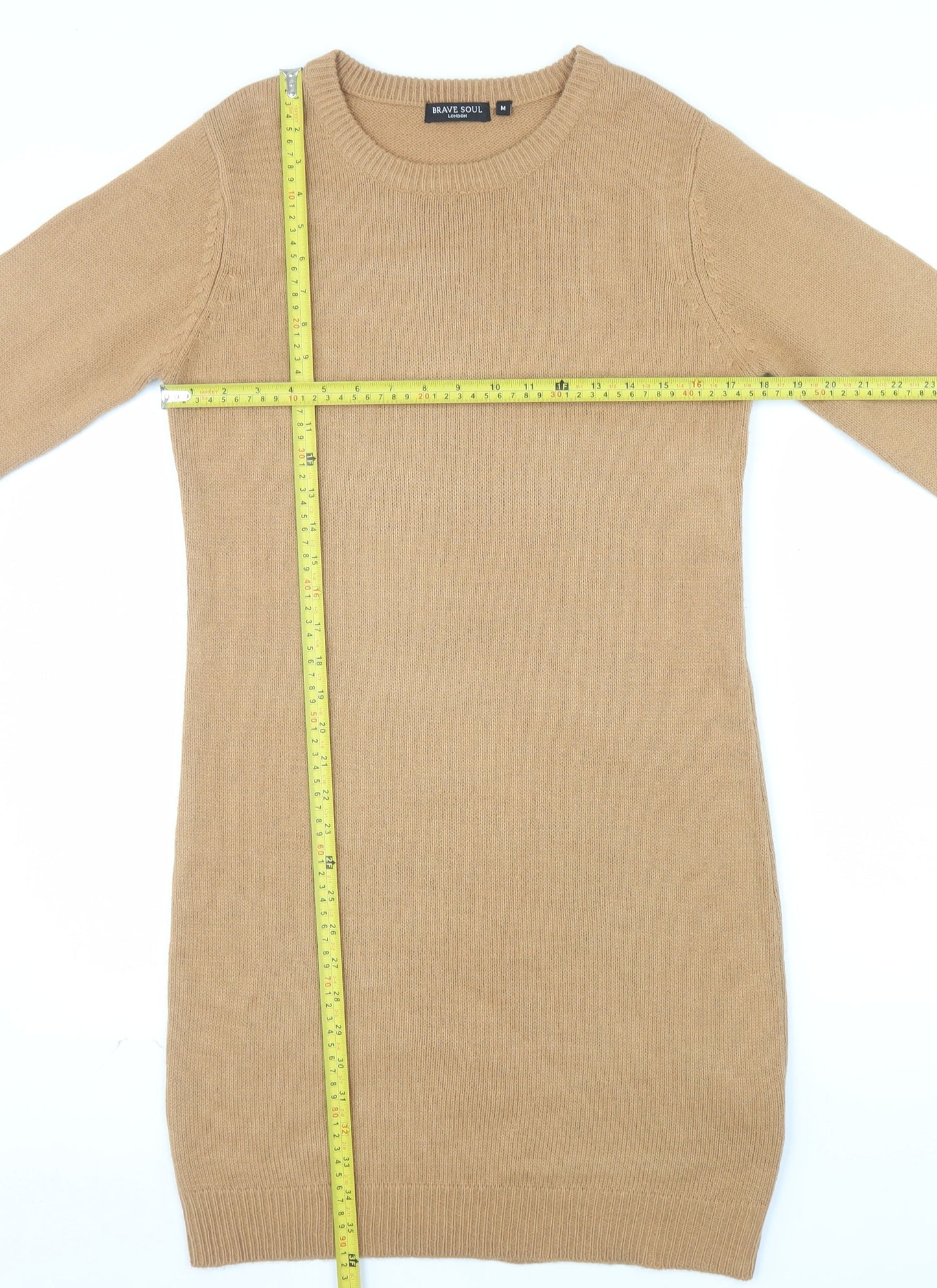 Brave Soul Women Camel Beige Long Sleeve Knit Jumper Dress M