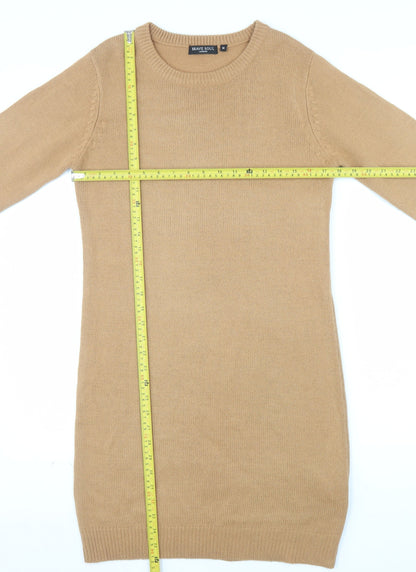 Brave Soul Women Camel Beige Long Sleeve Knit Jumper Dress M