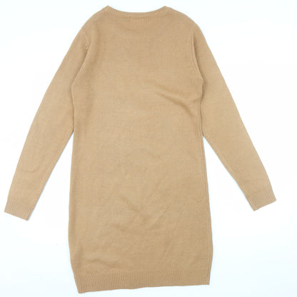 Brave Soul Women Camel Beige Long Sleeve Knit Jumper Dress M