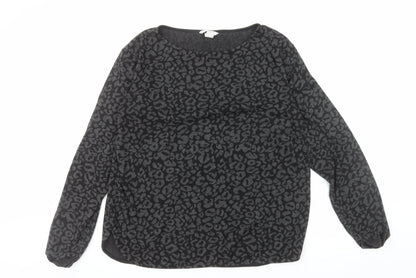 H&M Women’s Black Leopard Print Long Sleeve Pullover Jumper Size 12