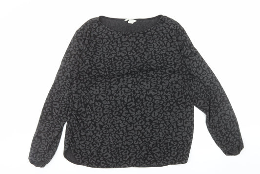 H&M Women’s Black Leopard Print Long Sleeve Pullover Jumper Size 12