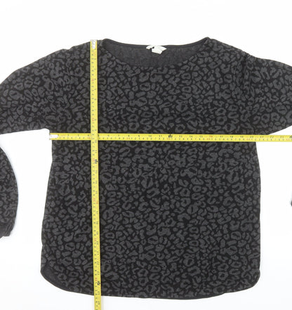 H&M Women’s Black Leopard Print Long Sleeve Pullover Jumper Size 12