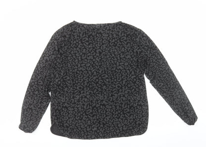H&M Women’s Black Leopard Print Long Sleeve Pullover Jumper Size 12