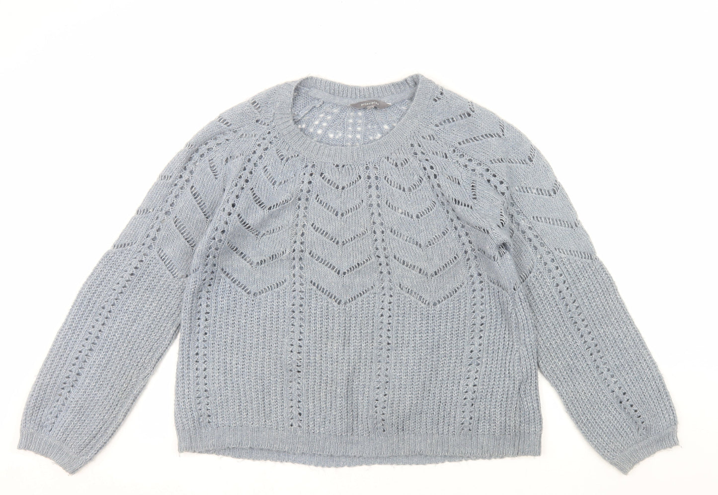 Principles Women Grey Open-Knit Crew Neck Long Sleeve Jumper Size 14