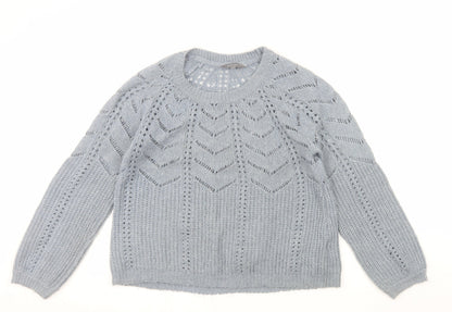 Principles Women Grey Open-Knit Crew Neck Long Sleeve Jumper Size 14