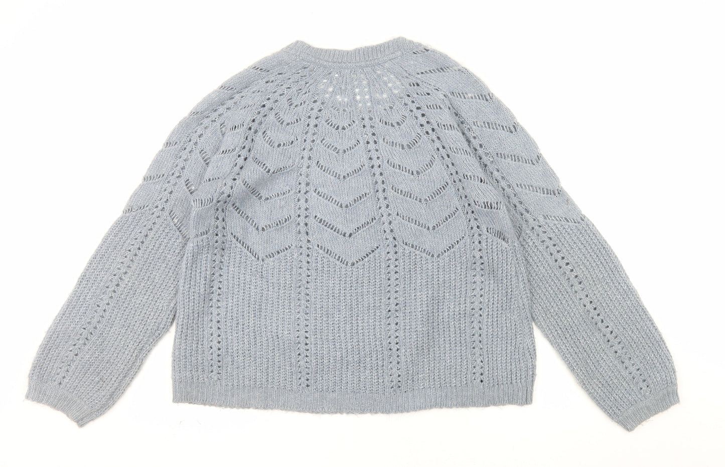 Principles Women Grey Open-Knit Crew Neck Long Sleeve Jumper Size 14