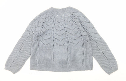 Principles Women Grey Open-Knit Crew Neck Long Sleeve Jumper Size 14