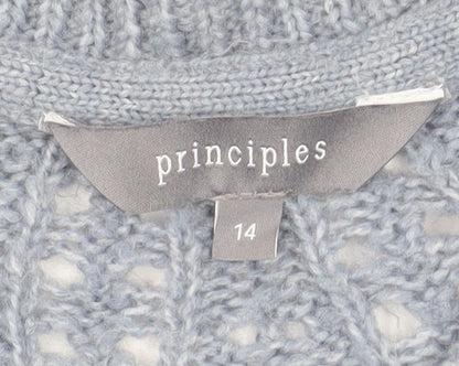 Principles Women Grey Open-Knit Crew Neck Long Sleeve Jumper Size 14