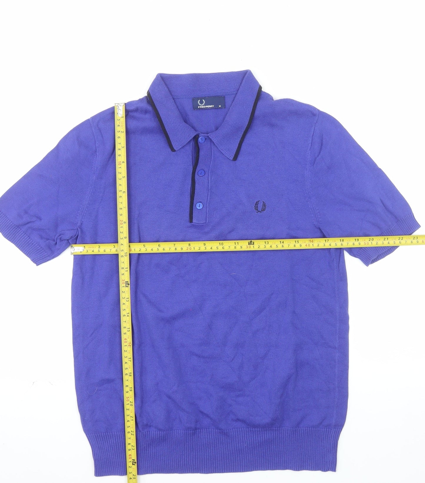 Fred Perry Men's Blue Cotton Short Sleeve Polo Shirt Size M