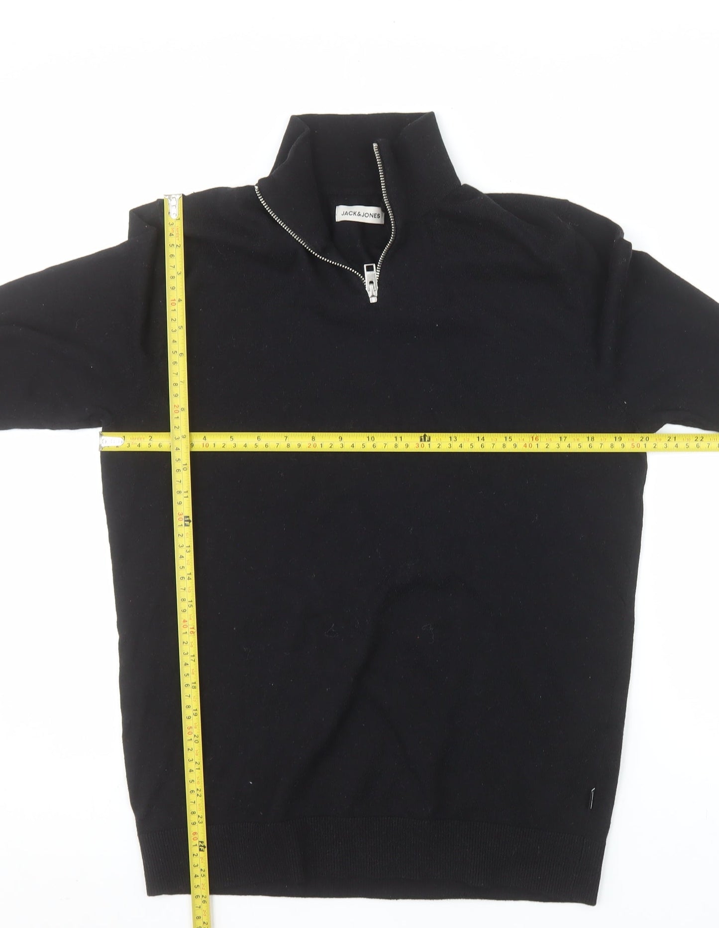 Jack & Jones Men's Black Half Zip High Neck Cotton Blend Jumper M