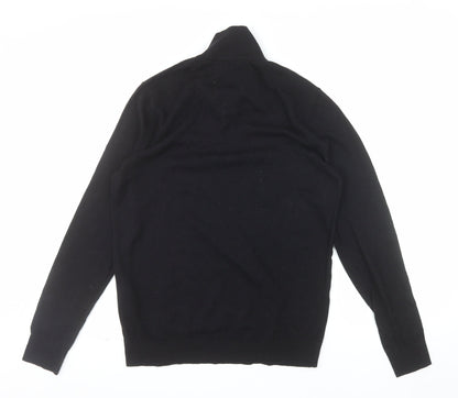 Jack & Jones Men's Black Half Zip High Neck Cotton Blend Jumper M