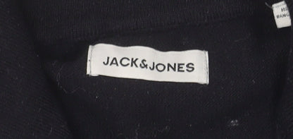 Jack & Jones Men's Black Half Zip High Neck Cotton Blend Jumper M