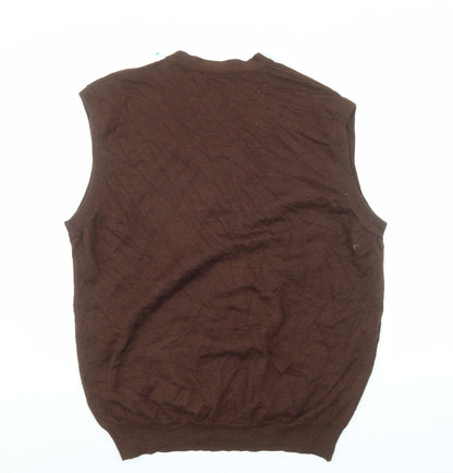 Saks Fifth Avenue Men's Brown Wool Sleeveless Cardigan XL