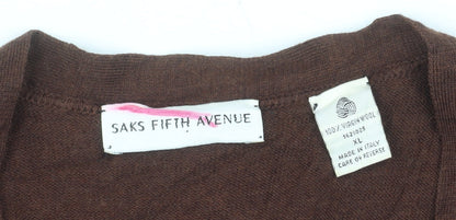 Saks Fifth Avenue Men's Brown Wool Sleeveless Cardigan XL
