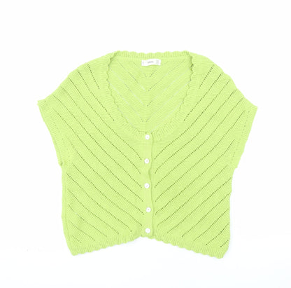 MNG Women Green V-Neck Short Sleeve Knit Cardigan Size L