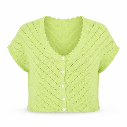 Mango Women Green V-Neck Short Sleeve Knit Cardigan Size L